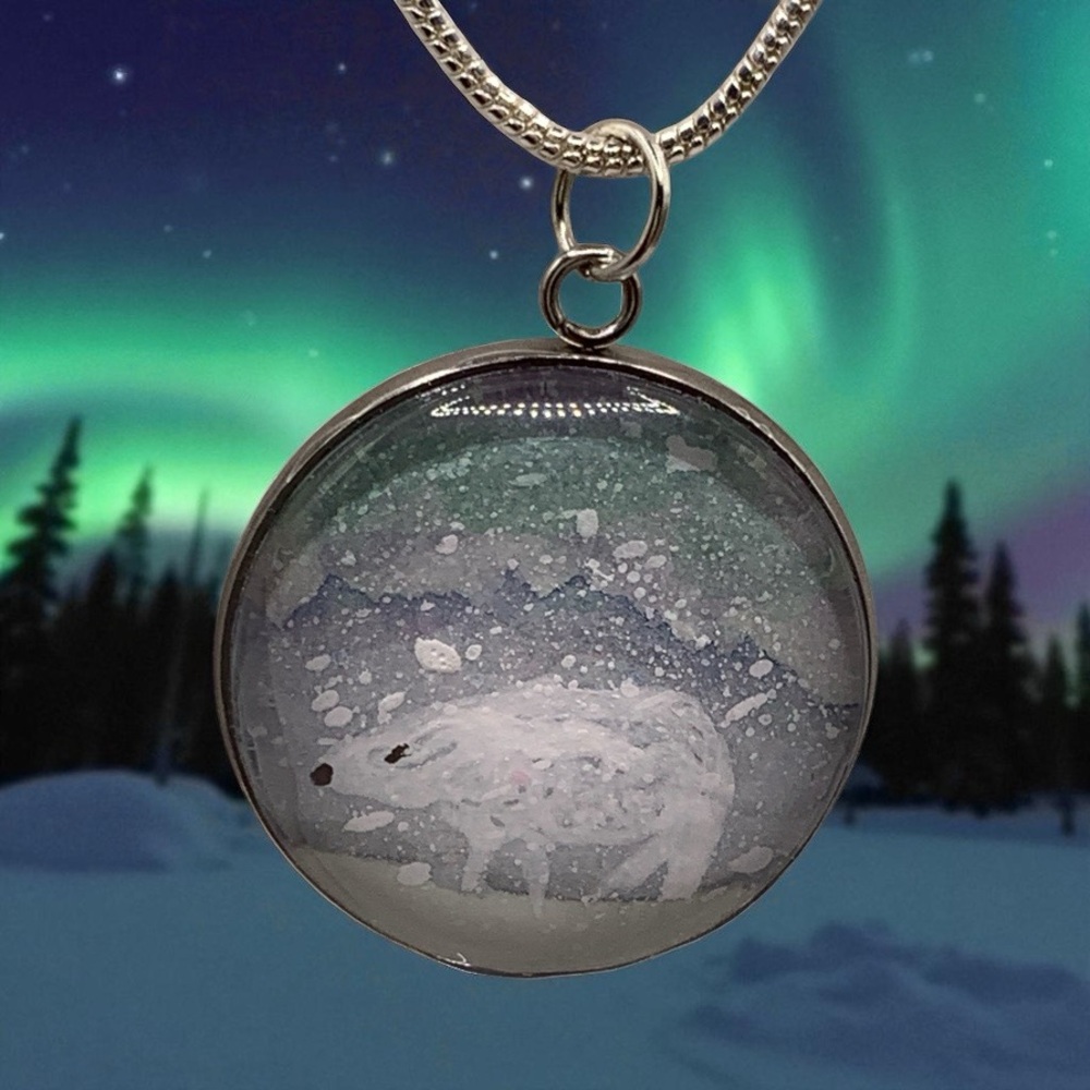 Original Watercolor Polar Bear Pendant Necklace